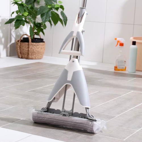 Швабра для мытья пола со складным отжимом, насадка ПВА 27x5 см, телескопическая стальная ручка 119-130 см