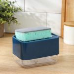 Дозатор для моющего средства с подставкой для губки Raccoon, губка в комплекте, цвет синий