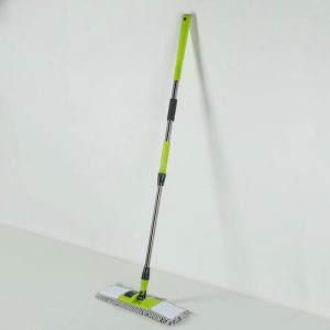 Швабра для мытья пола плоская, 2 насадки из микрофибры 41x12 см, стальной телескопический черенок 94-129 см