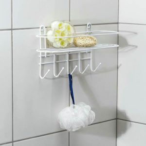 Полка для ванной овальная, 5 крючков, 33x12,5x21 см, цвет белый