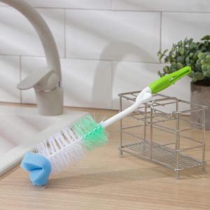 Ёрш для посуды с губкой, 30x5 см, изогнутая пластиковая ручка