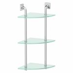 Угловая полка трёхъярусная, ширина 26 см, матовое стекло, хром