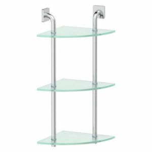 Угловая полка трёхъярусная, ширина 26 см, матовое стекло, хром