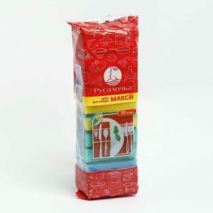 Губка д/посуды макси 10шт.цветные 070857/30