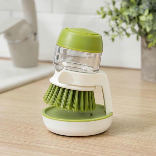 Щётка с дозатором для моющего средства и подставкой, цвет зелёный — изображение 2
