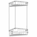 Угловая полочка-решётка с крючками, двухъярусная, размер 18 х 18 см, хром