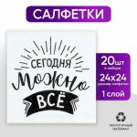 Салфетки бумажные «Сегодня можно всё», однослойные, 24х24 см, набор 20 шт