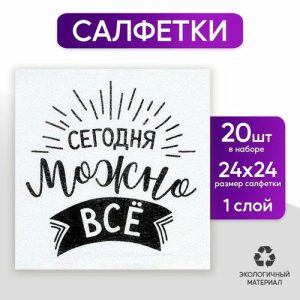 Салфетки бумажные «Сегодня можно всё», однослойные, 24х24 см, набор 20 шт