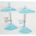 Угловая полка, алюминиевая трубка, 4 полки, мыльница и стакан для щёток, цвет голубой