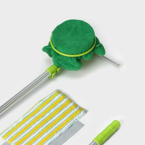 Окномойка-трансформер, с дополнительной ручкой, стальная телескопическая ручка 130 см, губка 14x14 см — изображение 2