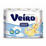 Туалетная бумага Veiro Classic, 2 слоя, 12 рулонов, белая