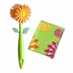 Щётка для посуды + губка Flower power, цвет МИКС