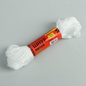 Шнур витой 3-х прядный ПП, d=5 мм, 20 м, цвет белый