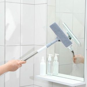 Окномойка Доляна, насадка поролон с абразивом, телескопическая стальная ручка, силиконовый сгон, 23x5x56(88) см