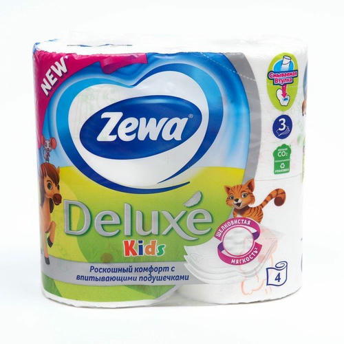 Туалетная бумага Zewa Deluxe Kids, 3 слоя, 4 шт