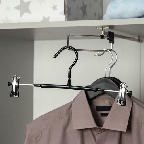 Вешалка для брюк и юбок с зажимами, 31x13 см, антискользящее покрытие, цвет чёрный