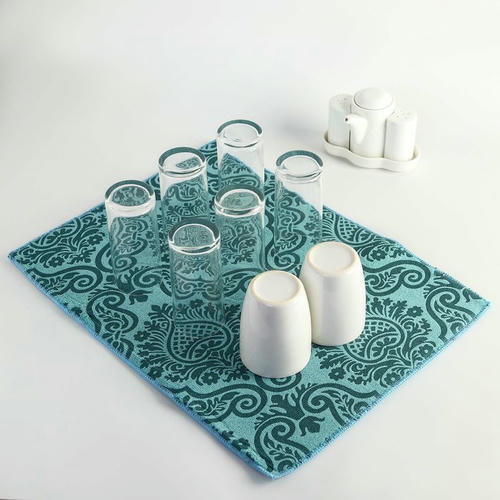 Коврик для сушки посуды Доляна «Вензель», 38x51 см, микрофибра, цвет бирюзовый — изображение 2