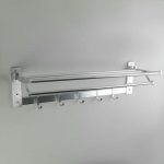 Полка откидная с держателем полотенец, 5 двигающихся крючков, 59,5x20,5x15 см, алюминий