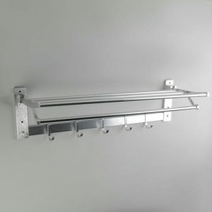 Полка откидная с держателем полотенец, 5 двигающихся крючков, 59,5x20,5x15 см, алюминий
