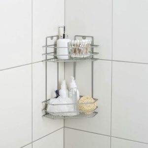 Полка угловая трапецевидная с сетчатым дном, 2-х ярусная, 19x18x32 см, цвет хром