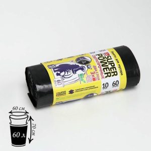 Мешки для мусора двухслойные особопрочные 60 л, 60x70 см, 30 мкм, ПВД, 10 шт, цвет чёрный