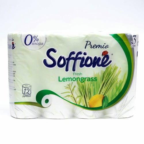 Туалетная бумага Soffione Premium Fresh Lemongrass, 3 слоя, 12 рулонов