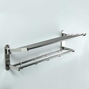 Полка откидная с держателем полотенец, 4 крючка, 57x23x18 см