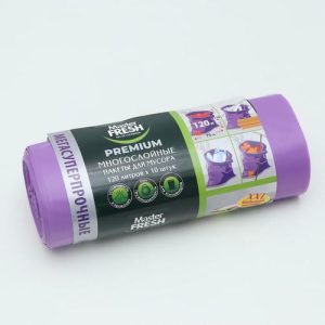 Мешки для мусора многослойные 120 л, 60 мкм, 110x70 см, ПНД, 10 шт, цвет сиреневый