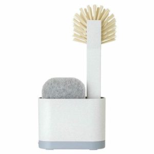 Щётка для мытья посуды Zeroline, в комплекте с губкой на подставке, цвет светло-серый