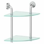 Угловая полка двухъярусная, ширина 26 см, матовое стекло, хром