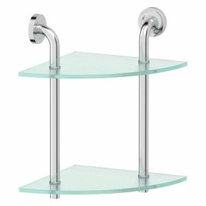 Угловая полка двухъярусная, ширина 26 см, матовое стекло, хром