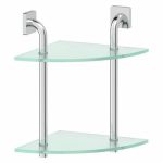 Угловая полка двухъярусная, ширина 26 см, матовое стекло, хром