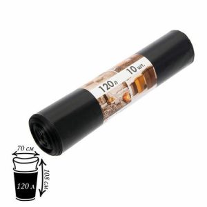 Мешки для мусора,120 л, 80 мкм, 70x108 см, ПВД, 10 шт, цвет чёрный