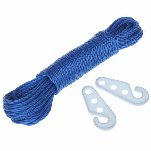 Верёвка бельевая Доляна, d=3 мм, длина 10 м, 2 крючка, цвет МИКС