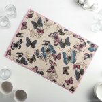Коврик для сушки посуды Доляна «Сумеречные бабочки», 34x50 см, лён