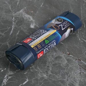 Мешки для мусора двухслойные с завязками 30 л, 30 мкм, 50x60 см, ПВД, 15 шт, цвет синий