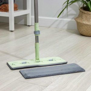 Швабра для мытья пола силиконовая, мягкая, насадка из микрофибры 39x14 см, телескопическая ручка из нержавеющей стали 88-128 см, цвет зелёный