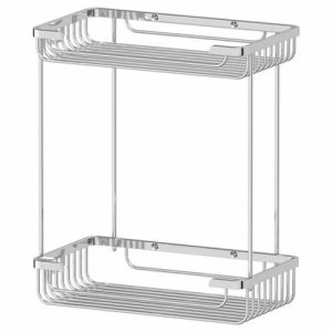 Полочка-решётка с крючками двухъярусная, размер 26 х 26 см, хром