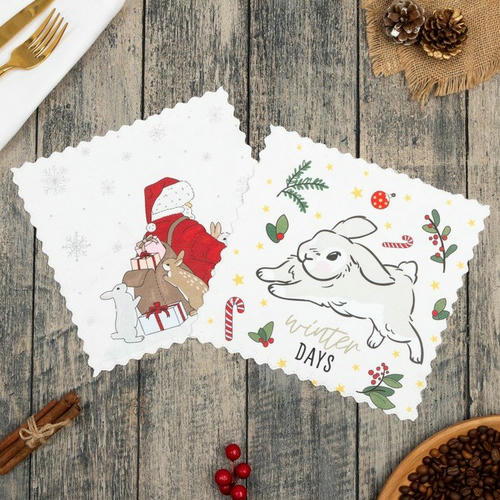 Набор салфеток Доляна Winter days 20х20 см-2 шт, микрофибра