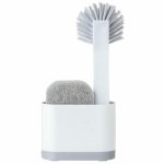 Щётка для мытья посуды Rengo, в комплекте с губкой на подставке, цвет белый