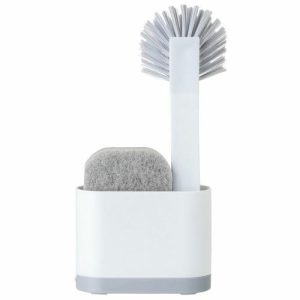 Щётка для мытья посуды Rengo, в комплекте с губкой на подставке, цвет белый