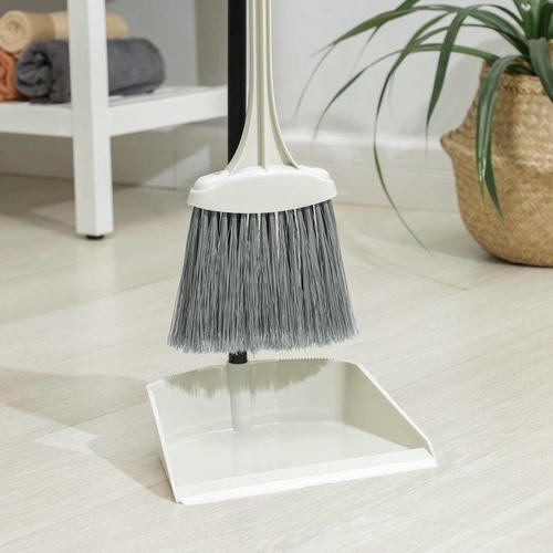 Веник с совком «Ленивка», 19,5x25x90 см, цвет бежевый