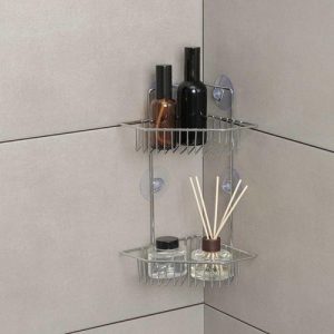 Полка угловая 2-х ярусная Доляна, 6 присосок, 29x15x20 см