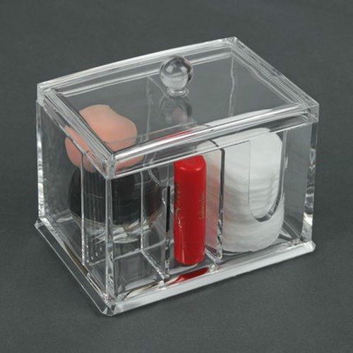 Контейнер для маникюрных/косметических принадлежностей, с крышкой, 4 секции, 14 x 10 x 13 см, цвет прозрачный