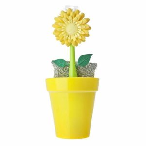 Щётка для посуды + губка на подставке Flower power, цвет МИКС