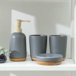 Набор аксессуаров для ванной комнаты «Эко», 4 предмета (мыльница, дозатор для мыла, 2 стакана), цвет серый
