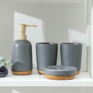 Набор аксессуаров для ванной комнаты «Эко», 4 предмета (мыльница, дозатор для мыла, 2 стакана), цвет серый