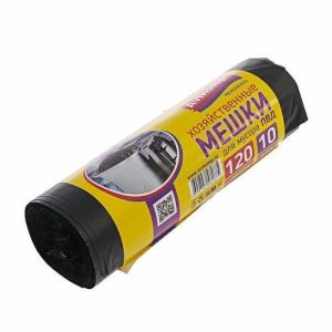 Мешки для мусора 120л, ПВД, толщина 29 мкм, рулон 10 шт, цвет чёрный