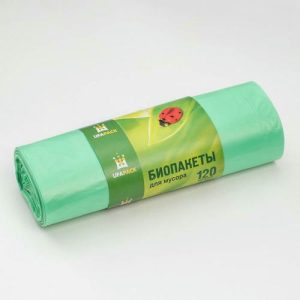 Мешки для мусора «Био», 120 л, 70x110 см, 16 мкм, ПНД, 10 шт, цвет зелёный