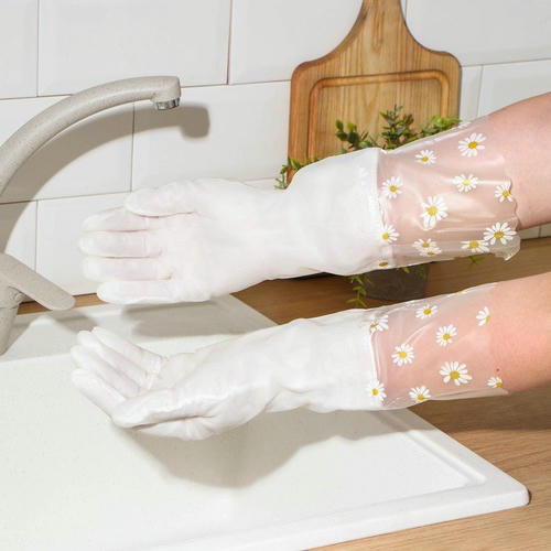 Перчатки хозяйственные Raccoon с манжетой и подкладом, ПВХ, 110 гр, размер L, 40 см, цвет белый — изображение 2